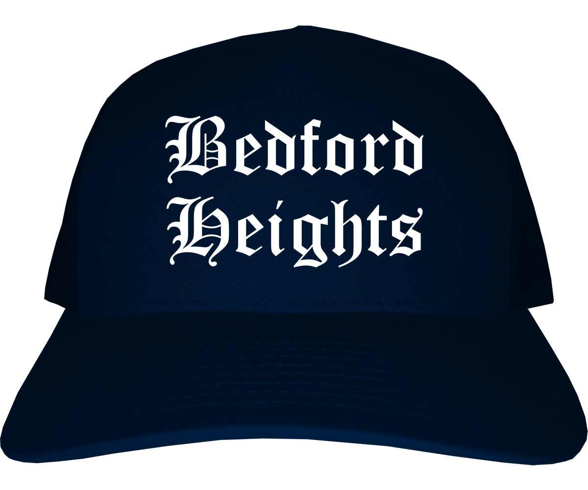 Bedford Heights Ohio OH Old English Mens Trucker Hat Cap Navy Blue