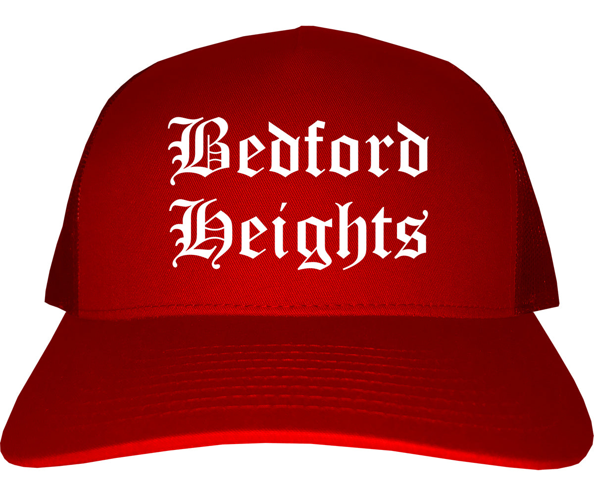 Bedford Heights Ohio OH Old English Mens Trucker Hat Cap Red