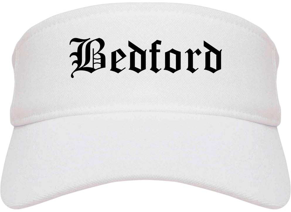 Bedford Ohio OH Old English Mens Visor Cap Hat White