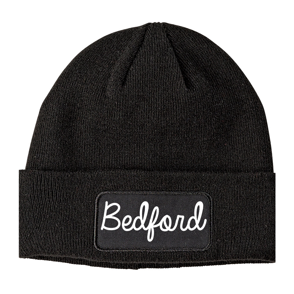 Bedford Texas TX Script Mens Knit Beanie Hat Cap Black