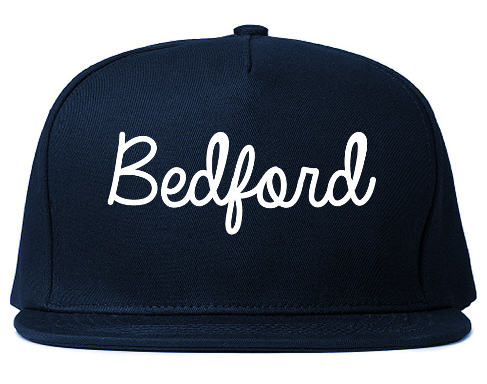 Bedford Texas TX Script Mens Snapback Hat Navy Blue