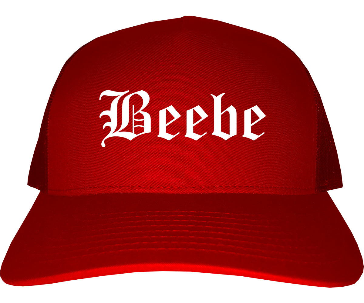 Beebe Arkansas AR Old English Mens Trucker Hat Cap Red