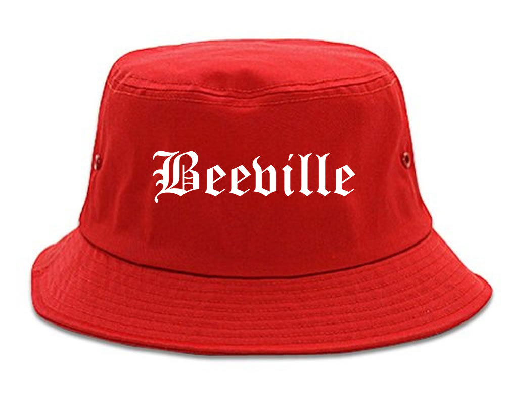 Beeville Texas TX Old English Mens Bucket Hat Red