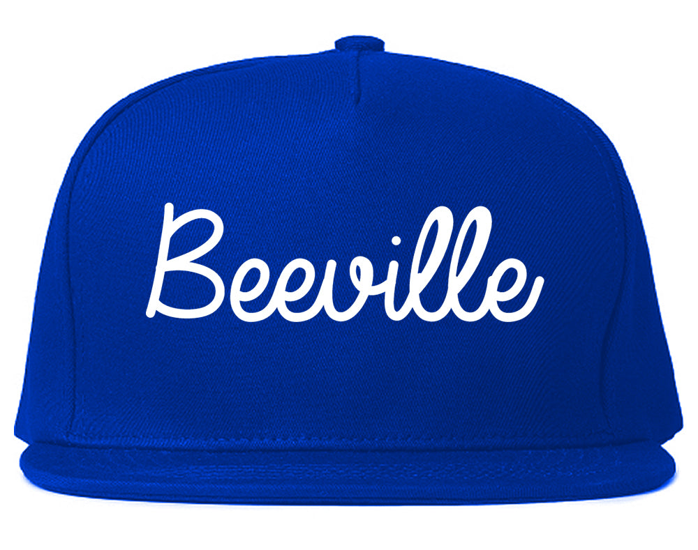 Beeville Texas TX Script Mens Snapback Hat Royal Blue