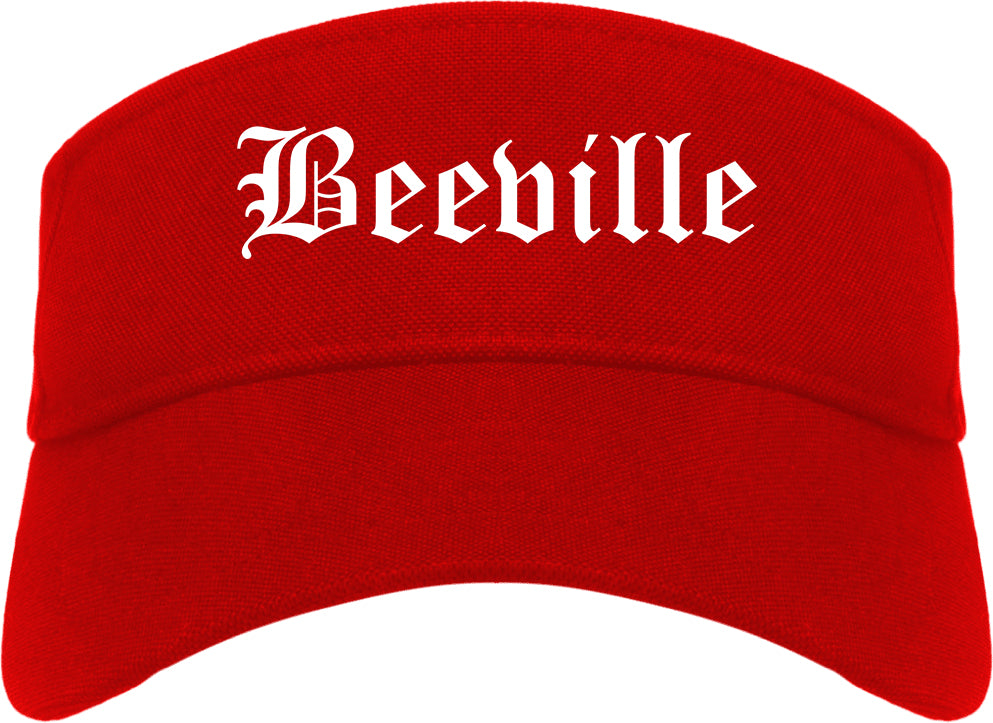 Beeville Texas TX Old English Mens Visor Cap Hat Red