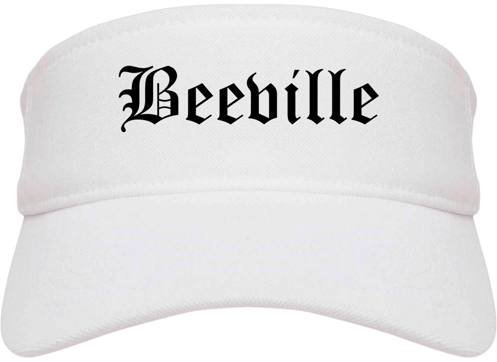 Beeville Texas TX Old English Mens Visor Cap Hat White