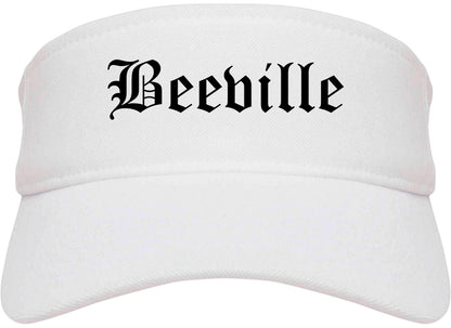Beeville Texas TX Old English Mens Visor Cap Hat White