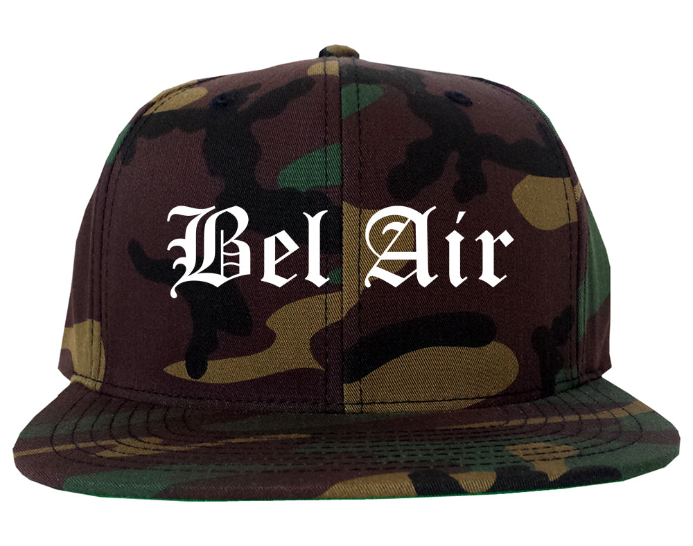 Bel Air Maryland MD Old English Mens Snapback Hat Army Camo