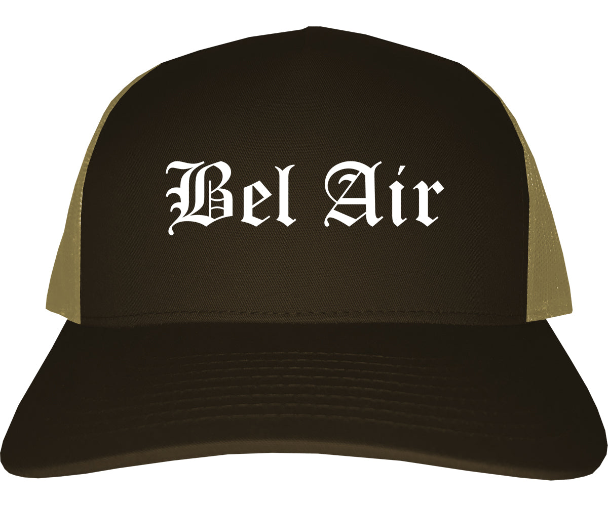 Bel Air Maryland MD Old English Mens Trucker Hat Cap Brown