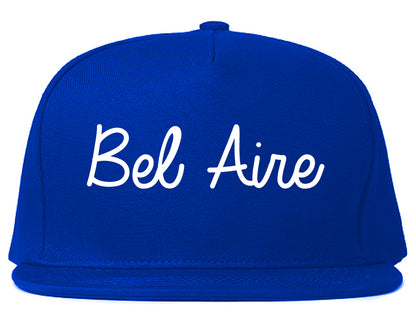 Bel Aire Kansas KS Script Mens Snapback Hat Royal Blue