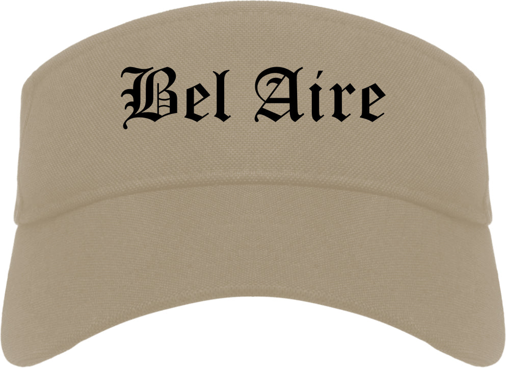 Bel Aire Kansas KS Old English Mens Visor Cap Hat Khaki