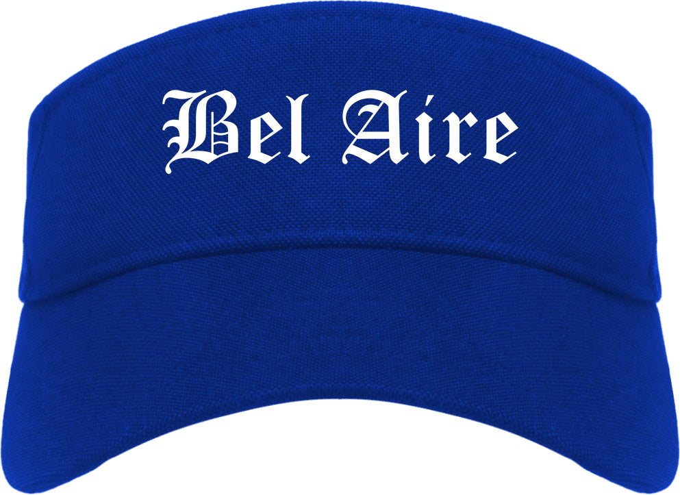 Bel Aire Kansas KS Old English Mens Visor Cap Hat Royal Blue
