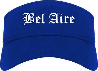 Bel Aire Kansas KS Old English Mens Visor Cap Hat Royal Blue