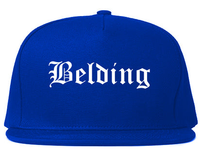 Belding Michigan MI Old English Mens Snapback Hat Royal Blue