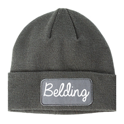 Belding Michigan MI Script Mens Knit Beanie Hat Cap Grey