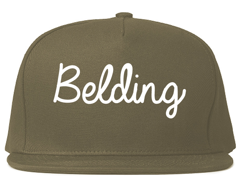 Belding Michigan MI Script Mens Snapback Hat Grey