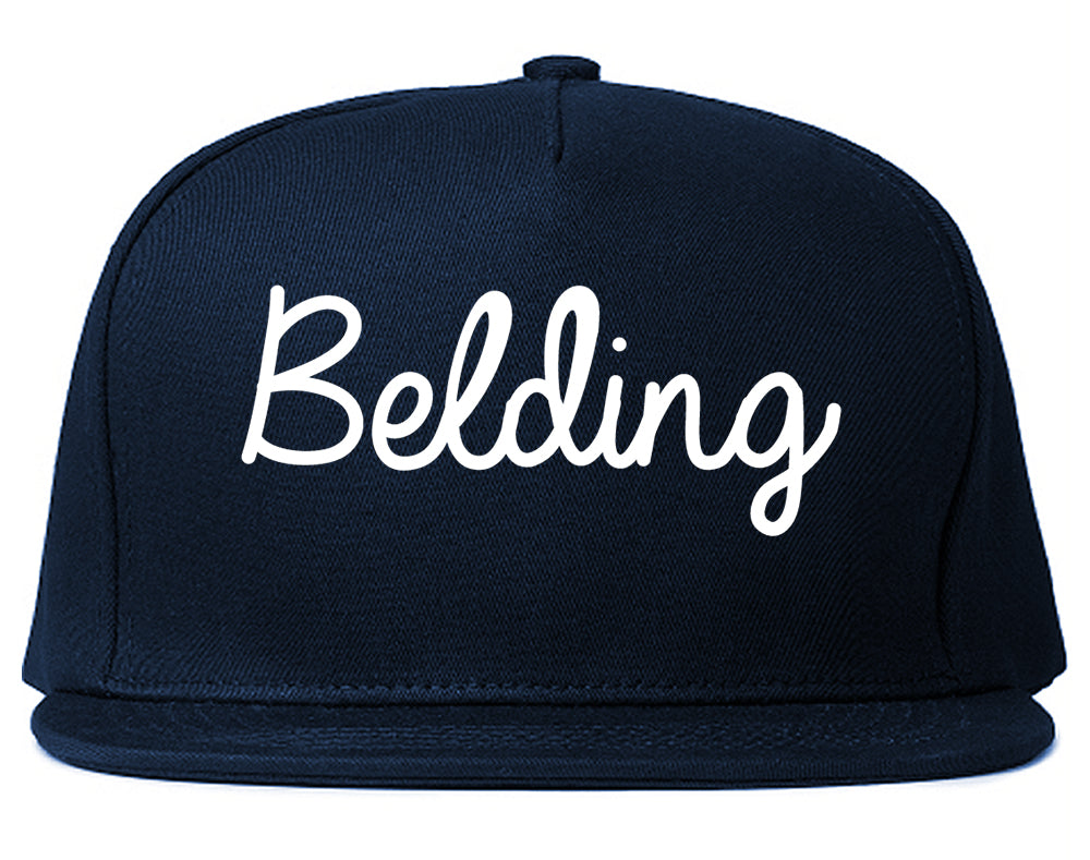 Belding Michigan MI Script Mens Snapback Hat Navy Blue