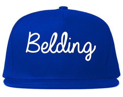 Belding Michigan MI Script Mens Snapback Hat Royal Blue