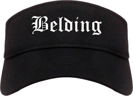 Belding Michigan MI Old English Mens Visor Cap Hat Black