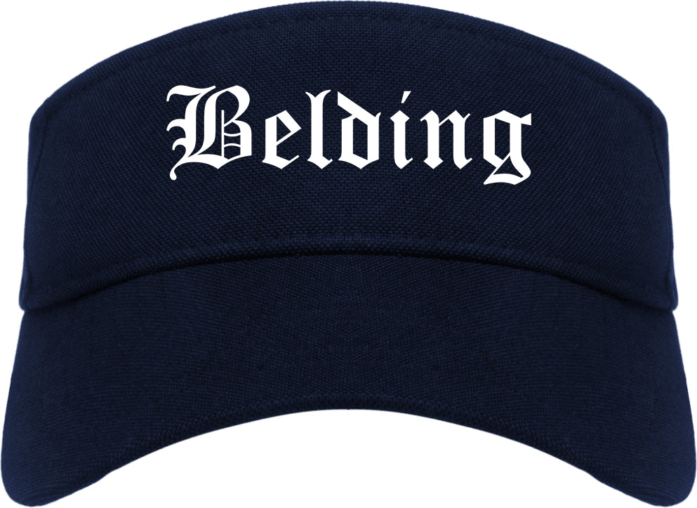 Belding Michigan MI Old English Mens Visor Cap Hat Navy Blue