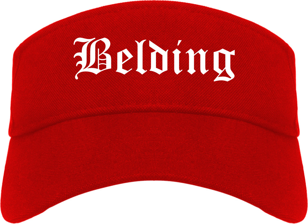 Belding Michigan MI Old English Mens Visor Cap Hat Red