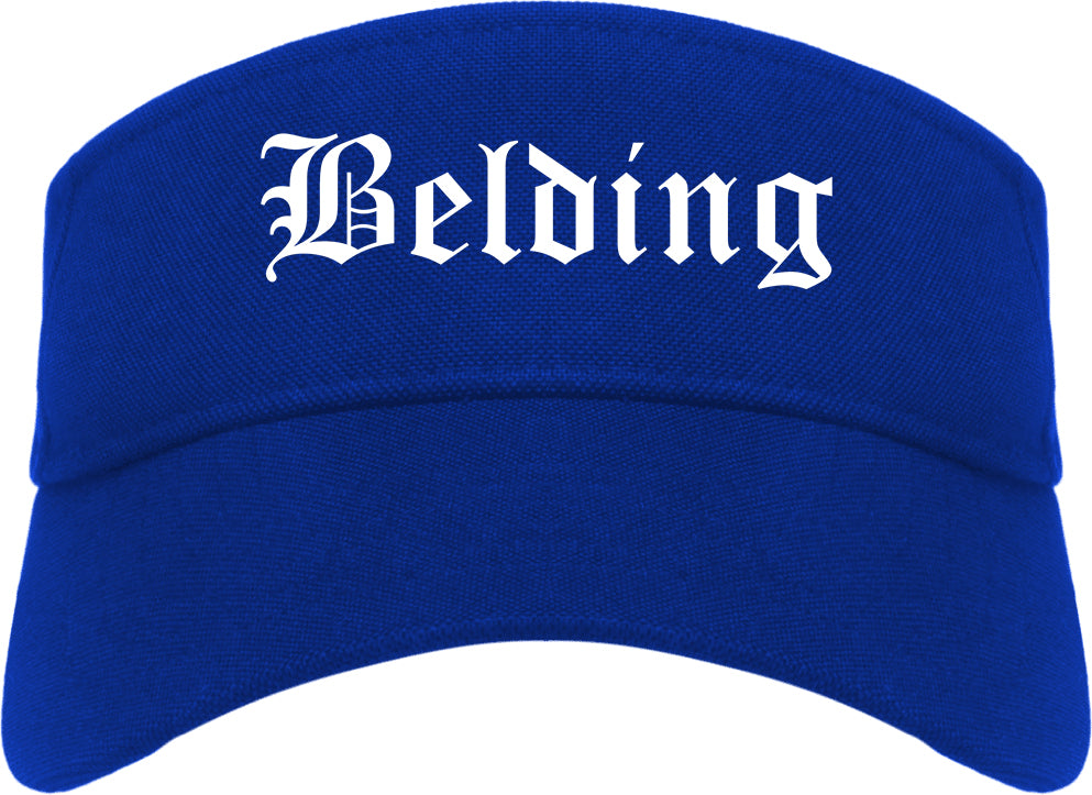 Belding Michigan MI Old English Mens Visor Cap Hat Royal Blue