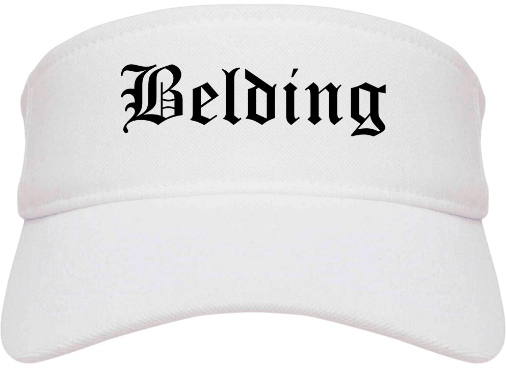 Belding Michigan MI Old English Mens Visor Cap Hat White