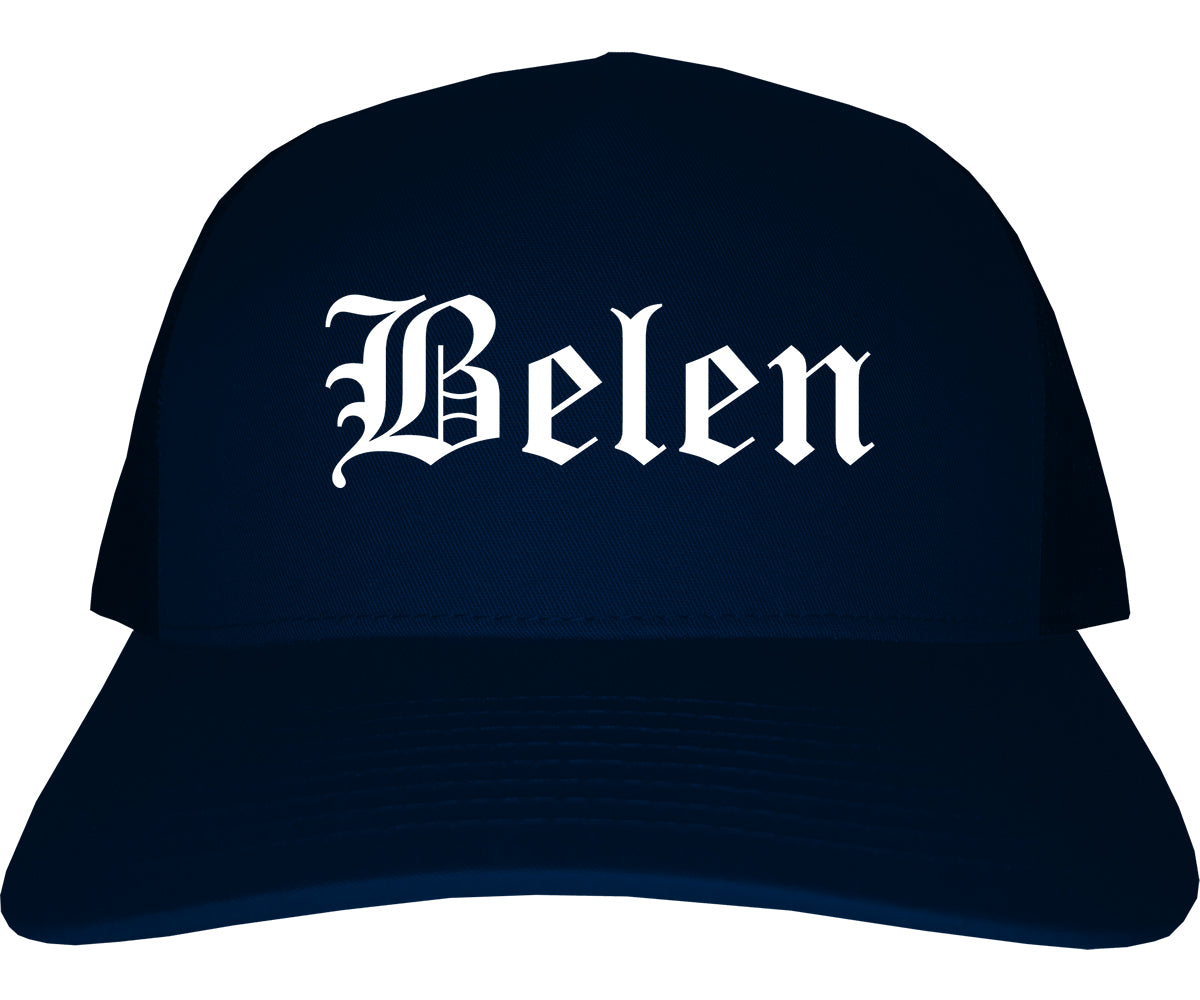 Belen New Mexico NM Old English Mens Trucker Hat Cap Navy Blue