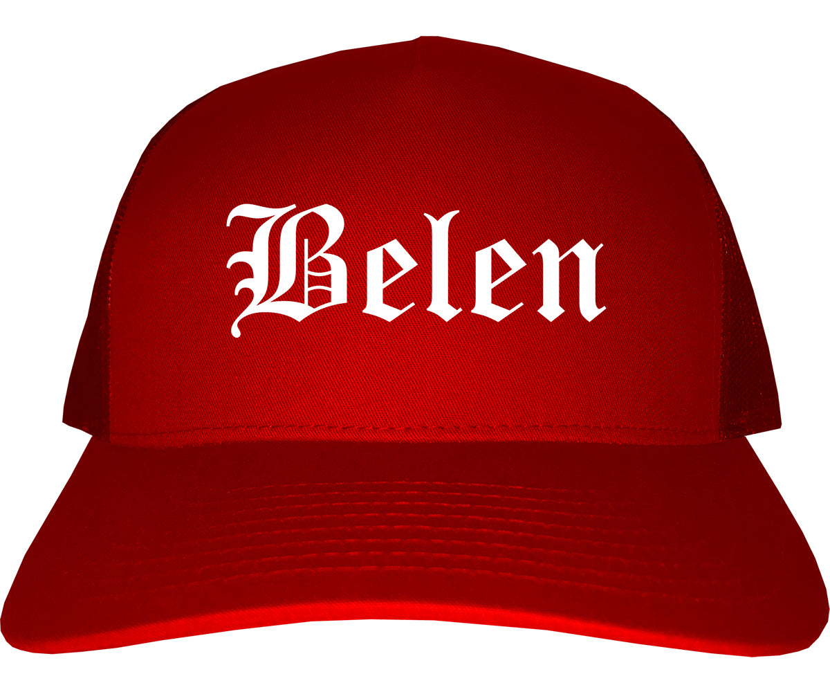 Belen New Mexico NM Old English Mens Trucker Hat Cap Red