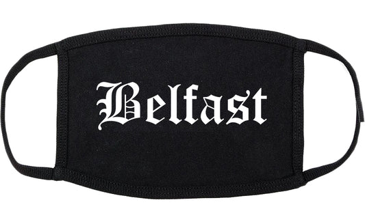 Belfast Maine ME Old English Cotton Face Mask Black