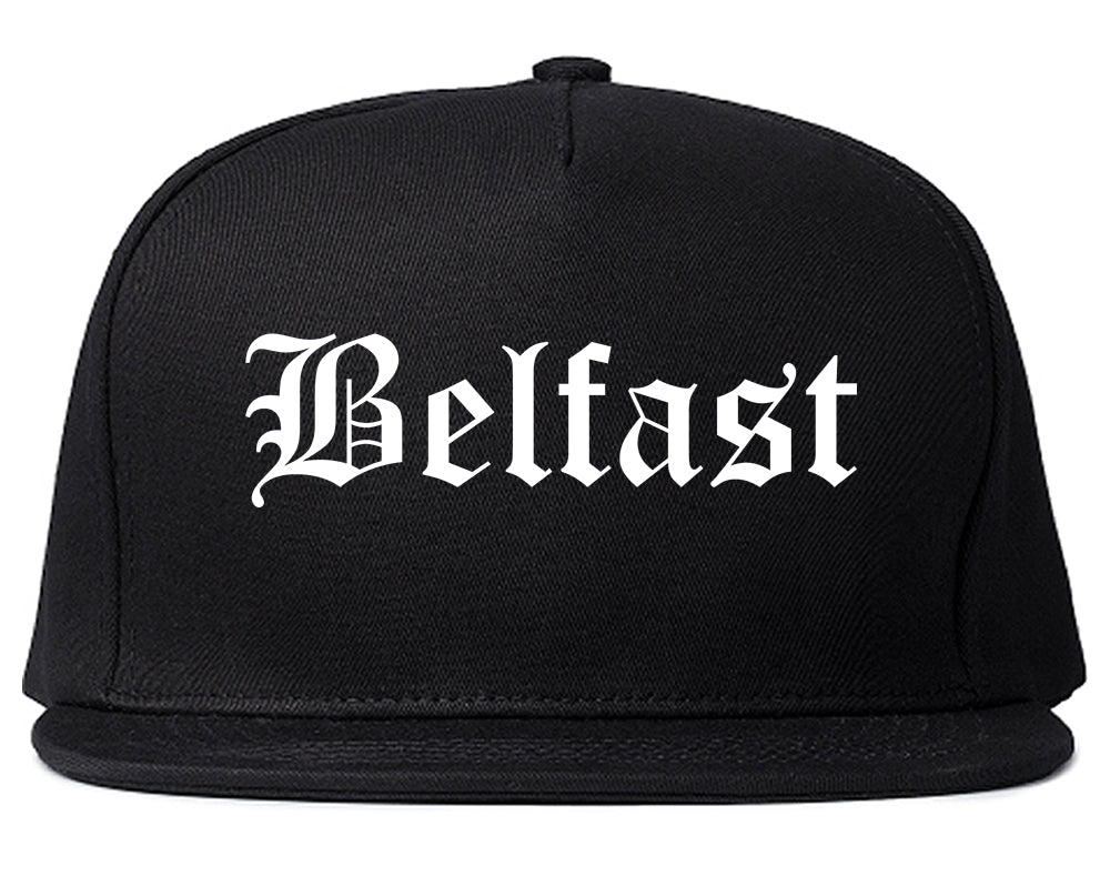 Belfast Maine ME Old English Mens Snapback Hat Black