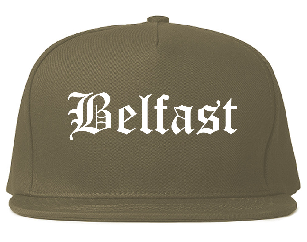 Belfast Maine ME Old English Mens Snapback Hat Grey