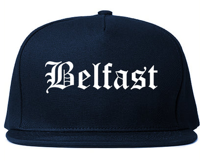 Belfast Maine ME Old English Mens Snapback Hat Navy Blue