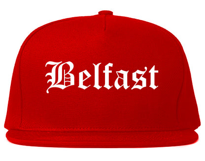 Belfast Maine ME Old English Mens Snapback Hat Red