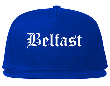 Belfast Maine ME Old English Mens Snapback Hat Royal Blue