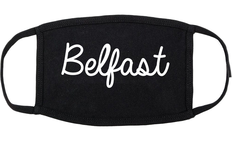 Belfast Maine ME Script Cotton Face Mask Black
