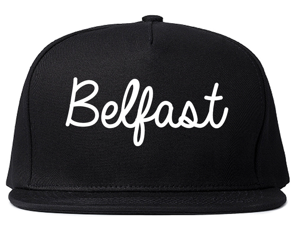 Belfast Maine ME Script Mens Snapback Hat Black