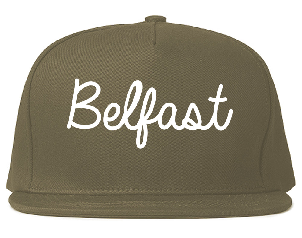 Belfast Maine ME Script Mens Snapback Hat Grey