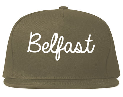 Belfast Maine ME Script Mens Snapback Hat Grey