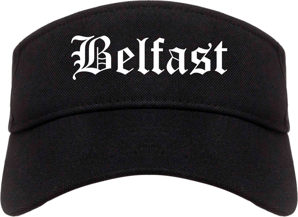 Belfast Maine ME Old English Mens Visor Cap Hat Black
