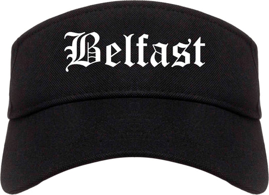 Belfast Maine ME Old English Mens Visor Cap Hat Black