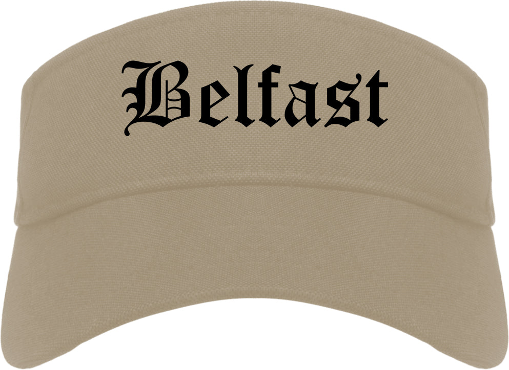 Belfast Maine ME Old English Mens Visor Cap Hat Khaki