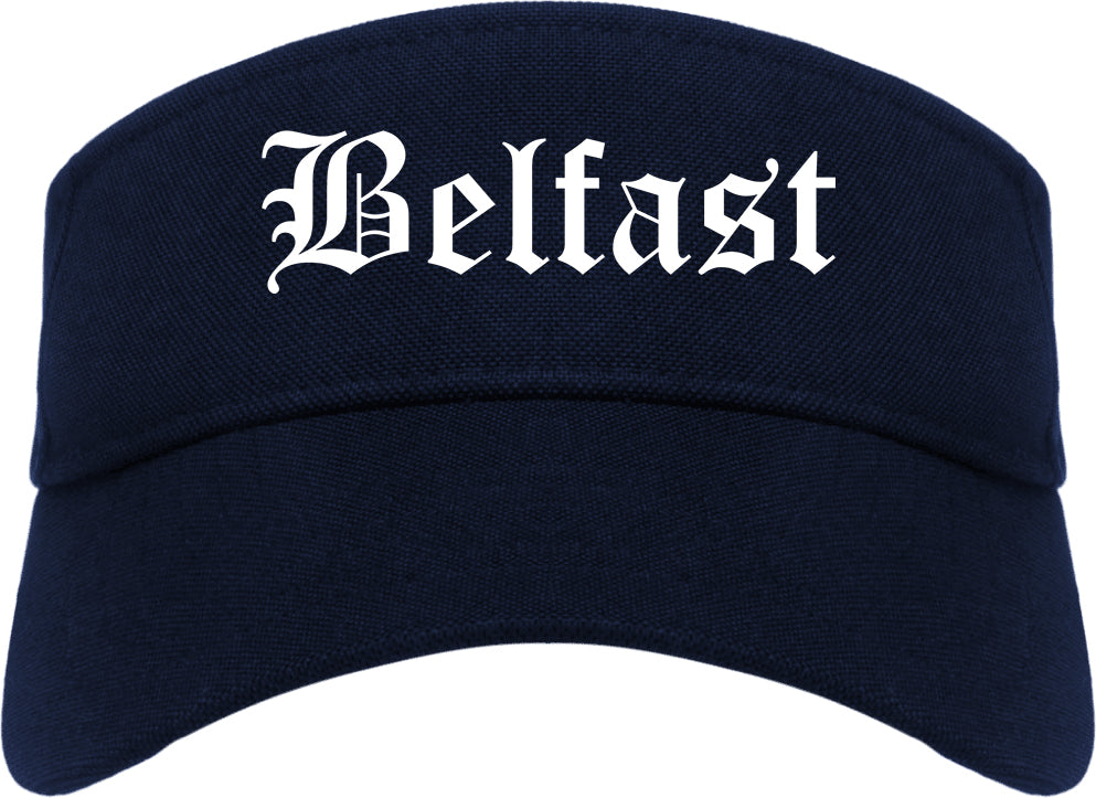 Belfast Maine ME Old English Mens Visor Cap Hat Navy Blue