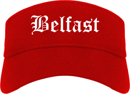 Belfast Maine ME Old English Mens Visor Cap Hat Red