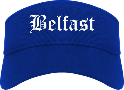 Belfast Maine ME Old English Mens Visor Cap Hat Royal Blue