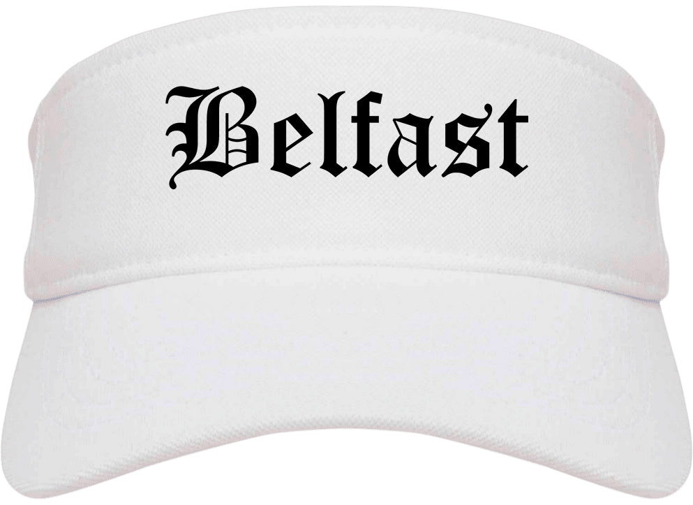 Belfast Maine ME Old English Mens Visor Cap Hat White