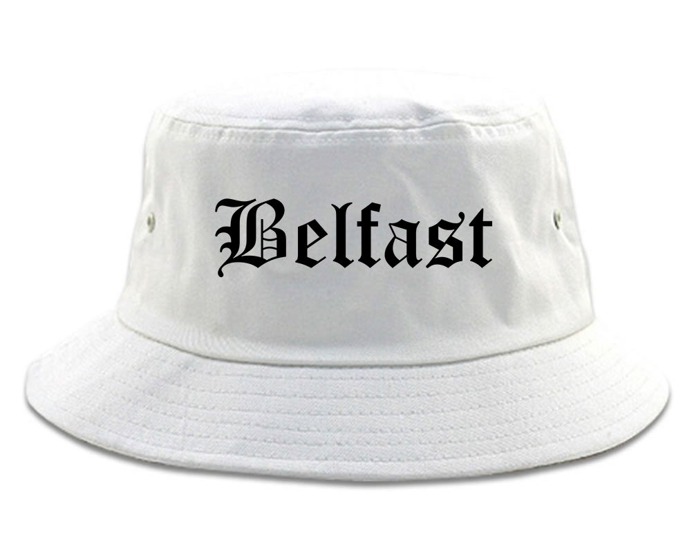 Belfast Maine ME Old English Mens Bucket Hat White