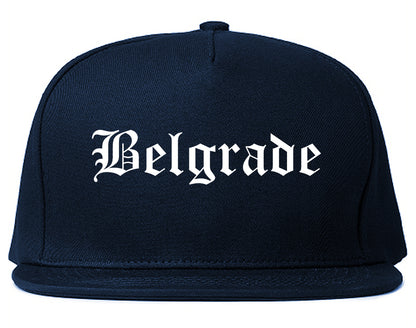 Belgrade Montana MT Old English Mens Snapback Hat Navy Blue