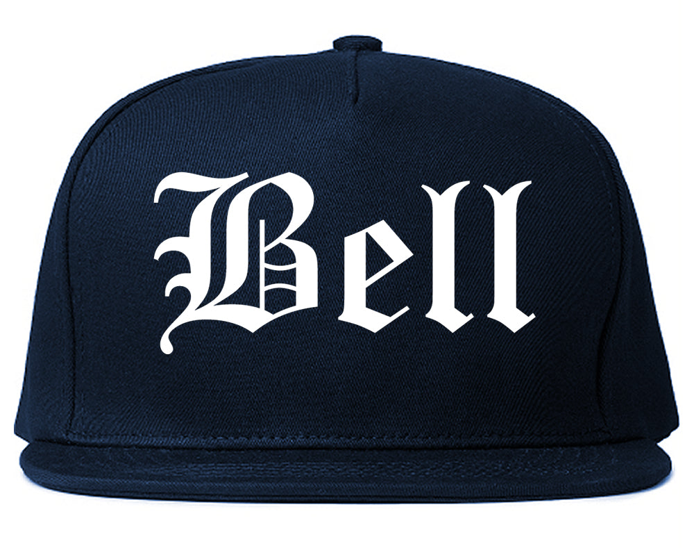 Bell California CA Old English Mens Snapback Hat Navy Blue