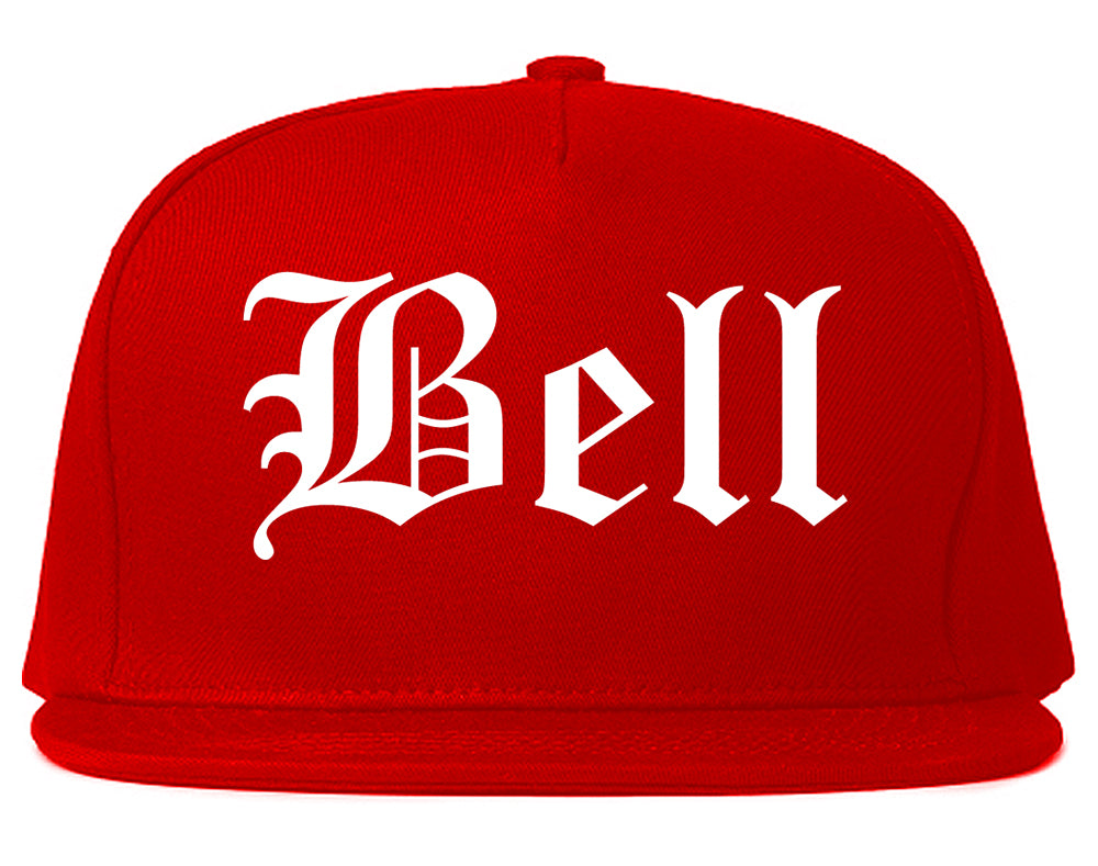 Bell California CA Old English Mens Snapback Hat Red